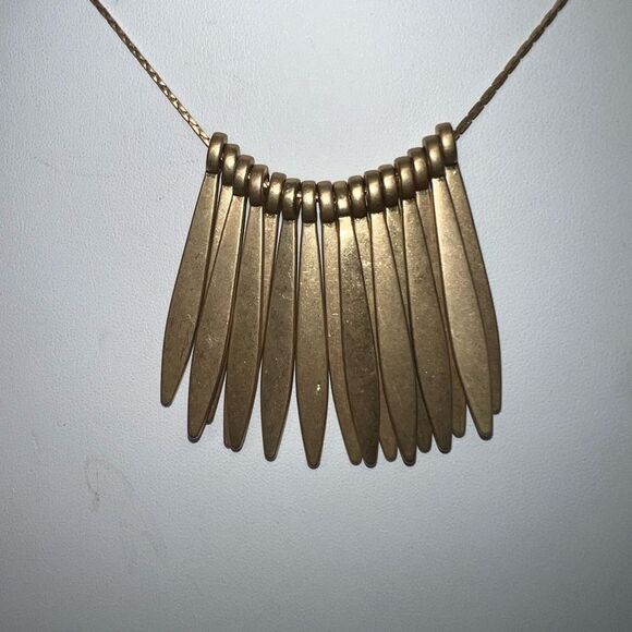 Brushed Gold Tone Modernist Fringe Necklace - Picture 1 of 4